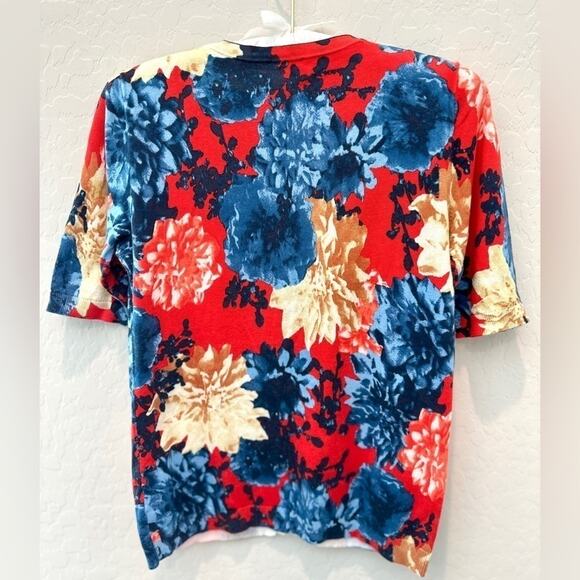TALBOTS | Red Floral Print Cardigan Sweater Button Front Short Sleeve | XS - Picture 4 of 5